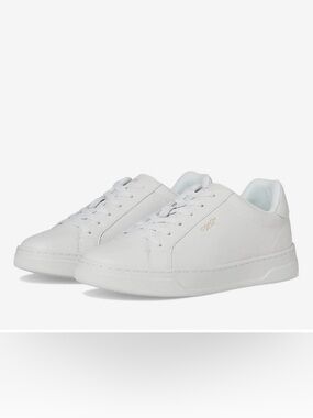 Coach White Leather Lace-Up Sneakers with Gold Accent